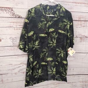 Puritan Men's Black Green Tropical Aloha shirt sleeve button down Shirt LG NWT